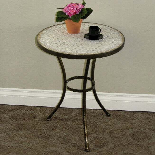 Travertine Round Top Coffee Table, RUSTIC BRONZE, hi-res image number 0