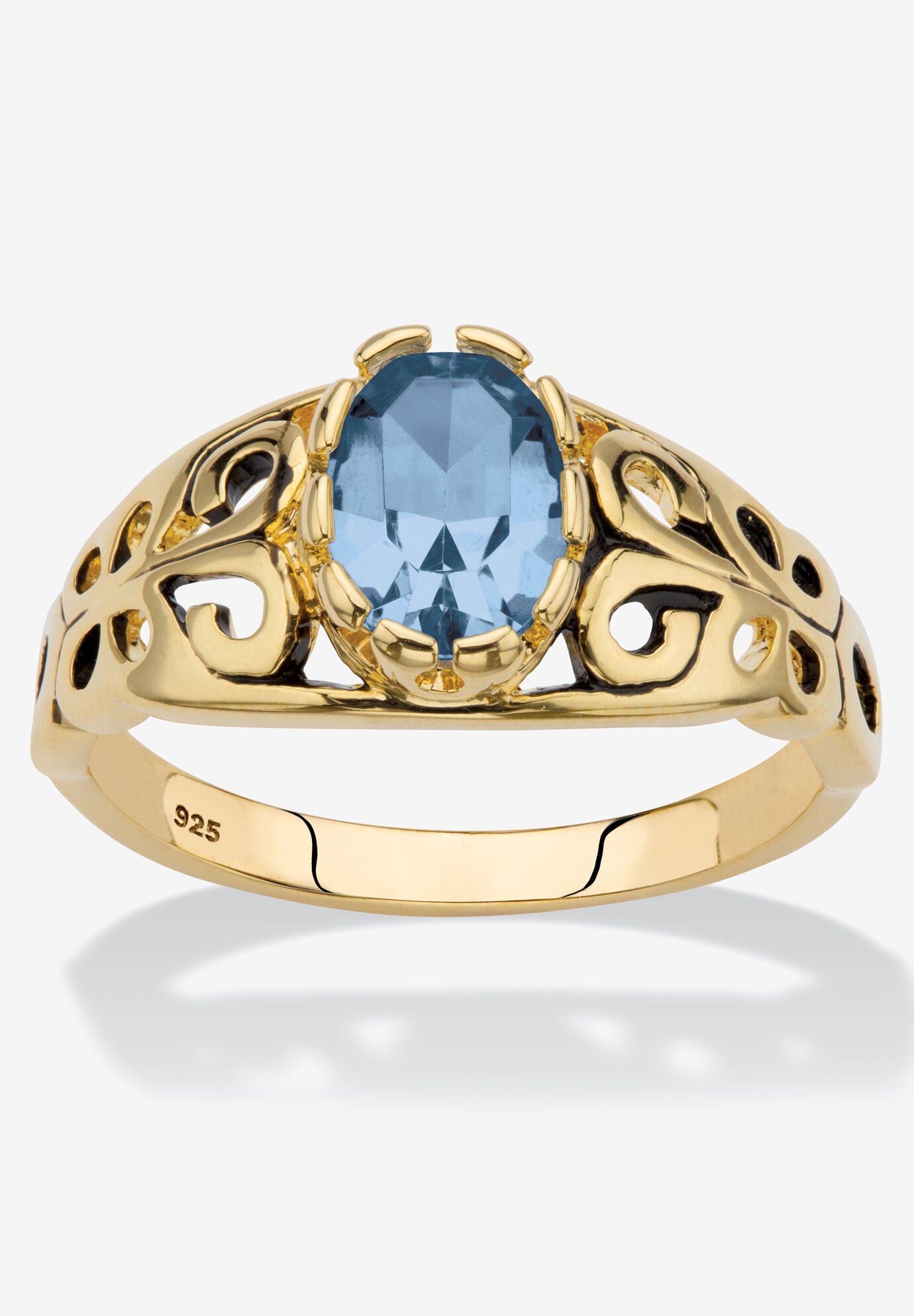 Gold over Sterling Silver Open Scrollwork Simulated Birthstone Ring, MARCH, hi-res image number 0