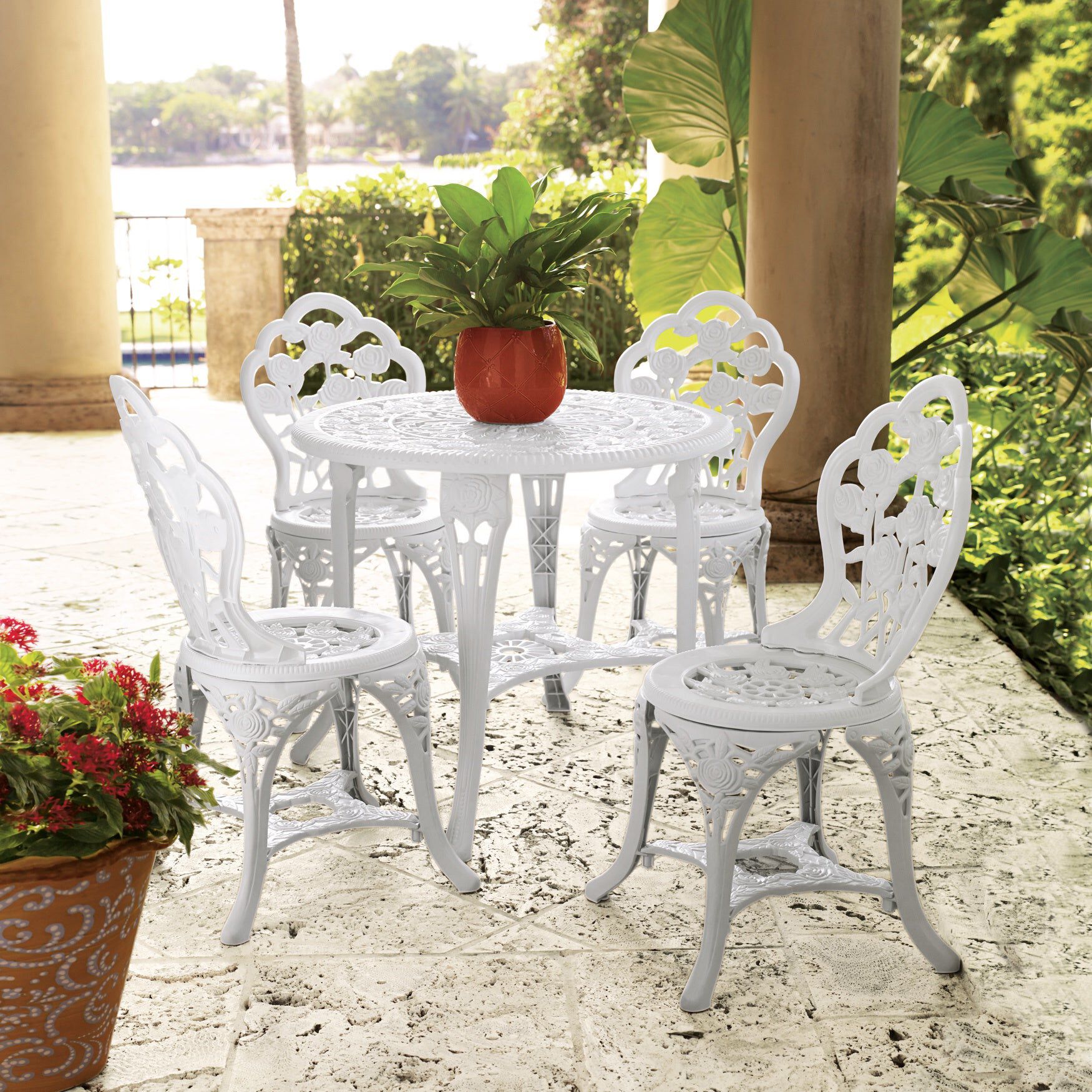 Simple 5-Piece Table and Chair Bistro Set, White