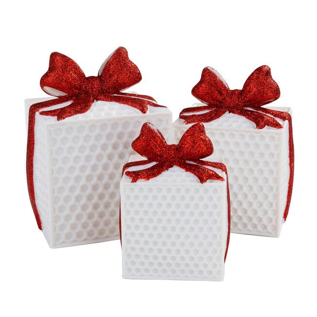Light-up Porcelain Gift Boxes, Set of 3, WHITE RED, hi-res image number null