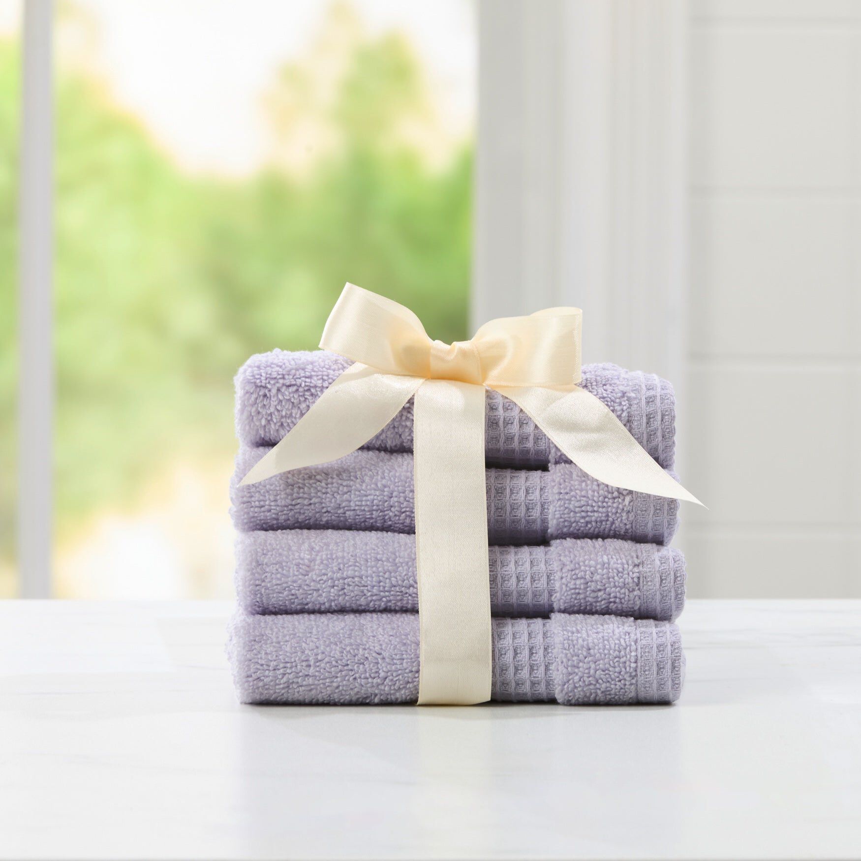 BH Collection Waffle Quick Dry 4-PC Wash Cloth Set, LILAC, hi-res image number 0