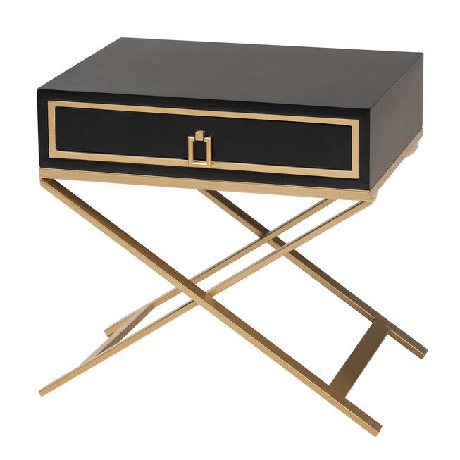 Lilibet Modern Glam And Luxe Black Finished Wood And Gold Metal 1-Drawer End Table, BLACK GOLD, hi-res image number null