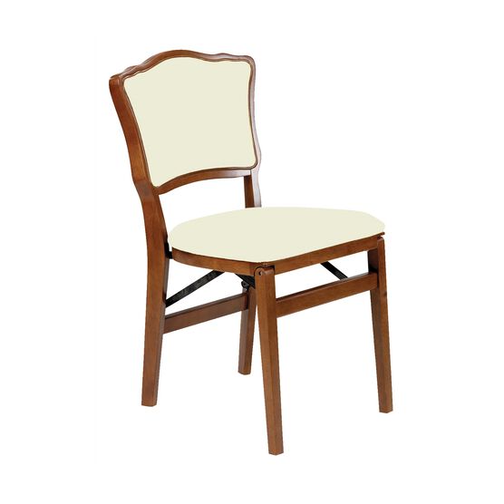 French Upholstered Back Wood Folding Chairs, Set Of 2, FRUITWOOD, hi-res image number null