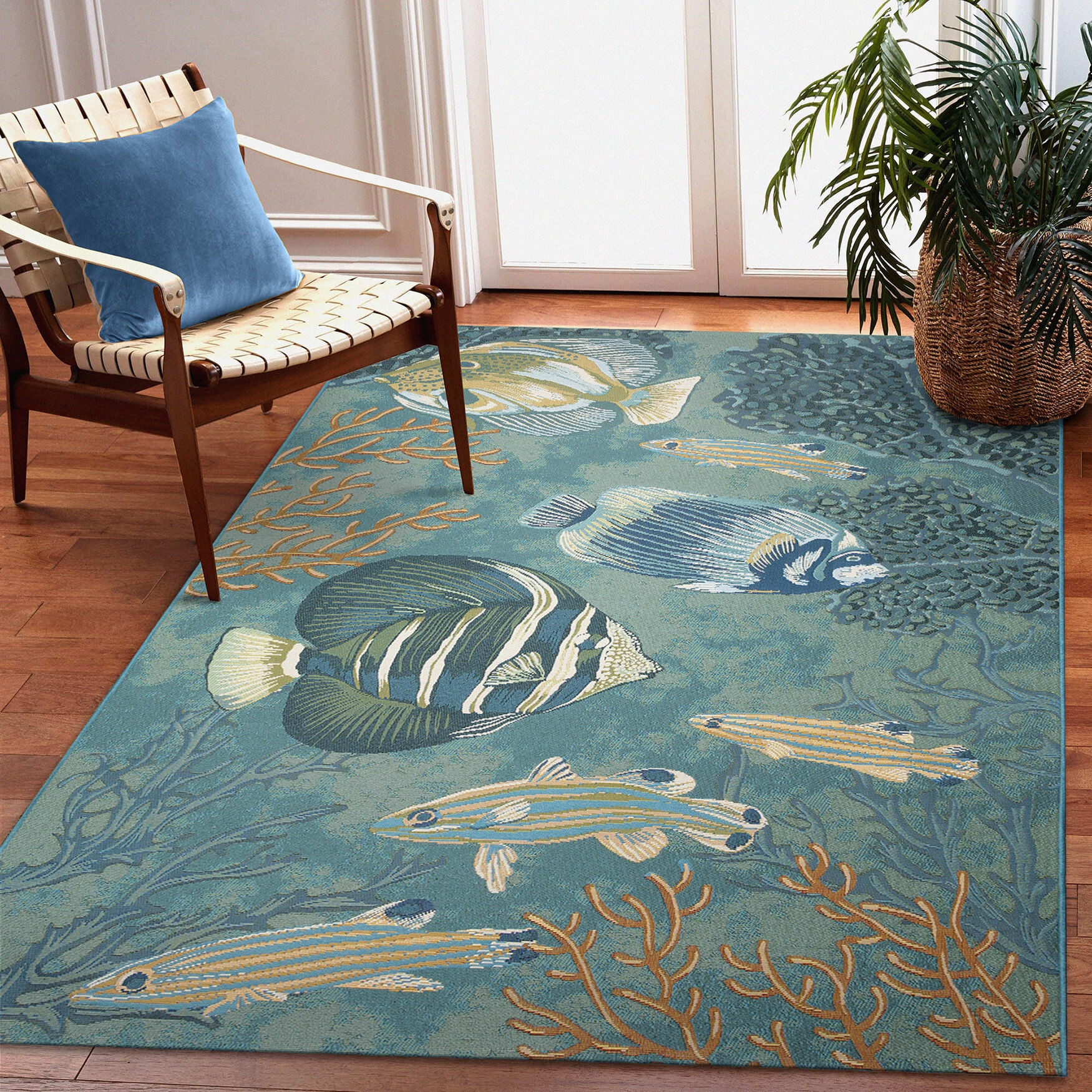 Marina Fish Indoor/Outdoor Area Rug Aqua, , alternate image number 5
