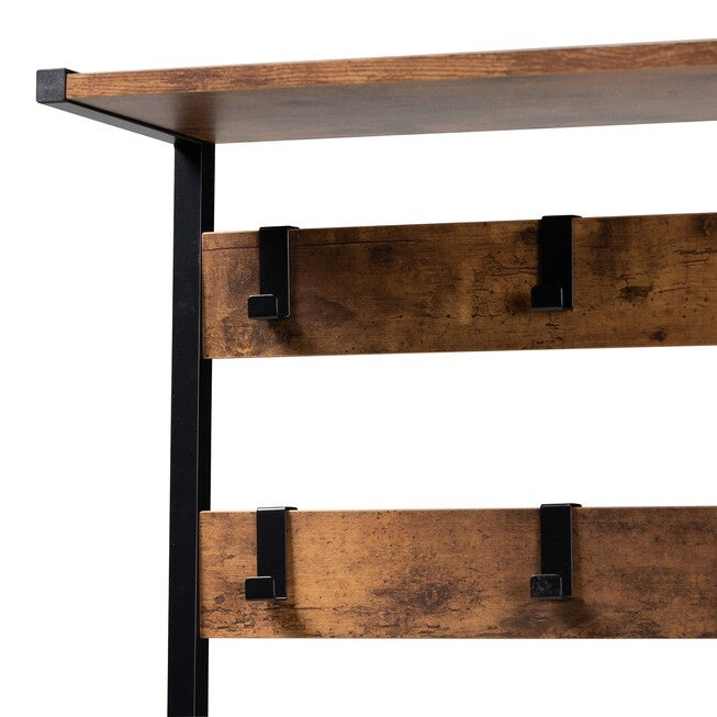 Edan Modern Industrial Walnut Brown Finished Wood And Black Metal Freestanding Coat Hanger, , alternate image number null