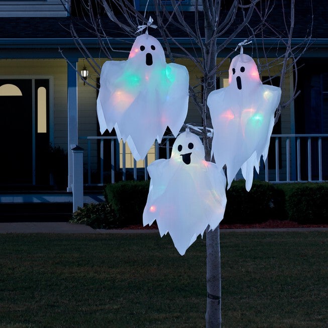 Set of 3 Pre-Lit Hanging Ghosts, , alternate image number null
