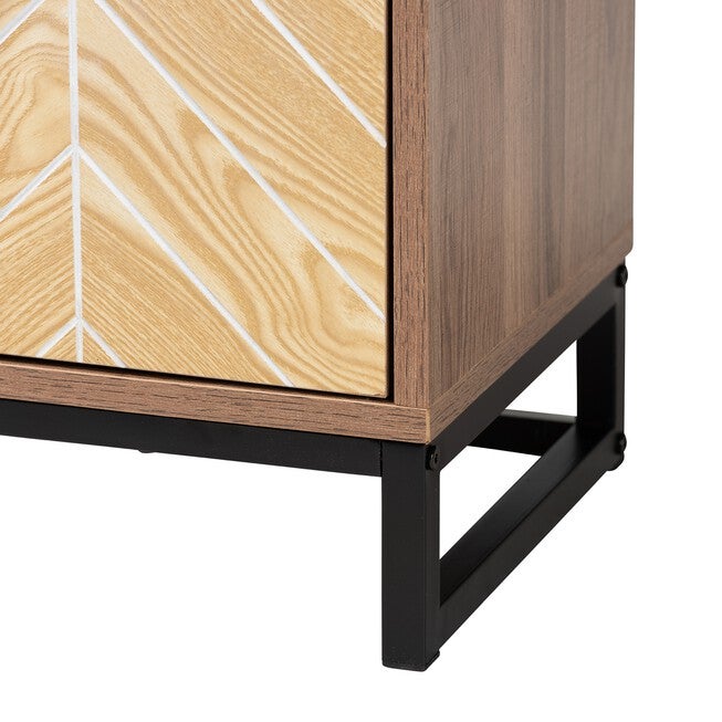 Josephine Mid-Century Modern Transitional Two-Tone Walnut And Natural Brown Finished Wood And Black Metal 3-Door Sideboard, , alternate image number null