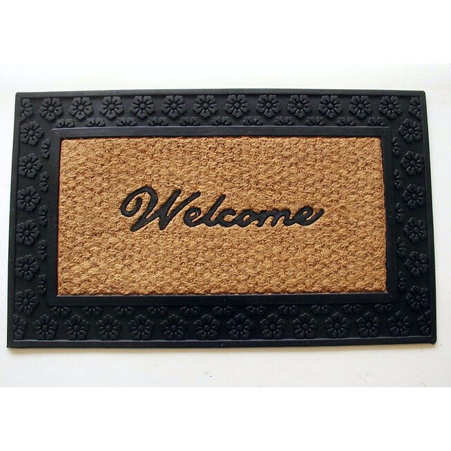Welcome With Black Border Coir Mat With Rubber Backing Floor Coverings, MULTI, hi-res image number null