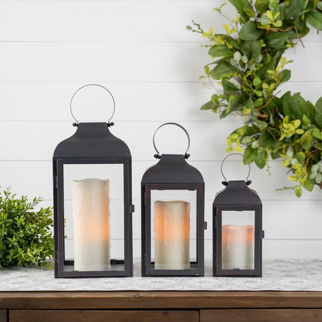 Modern Black Metal Lantern (Set of 2), BLACK CLEAR, alternate image number 2