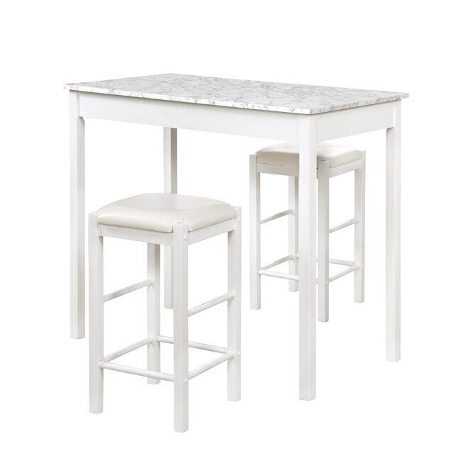 3 Pc Tavern Set With Faux Marble Top, WHITE, hi-res image number 0