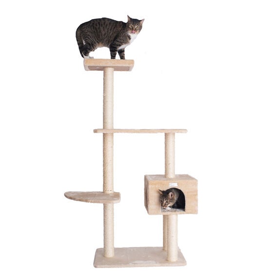 Gleepet 57" Beige Real Wood Cat Tree With Playhouse And Perch, BEIGE, hi-res image number null