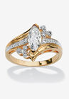 Gold-Plated Marquise Cut Engagement Ring Cubic Zirconia, GOLD, hi-res image number 0