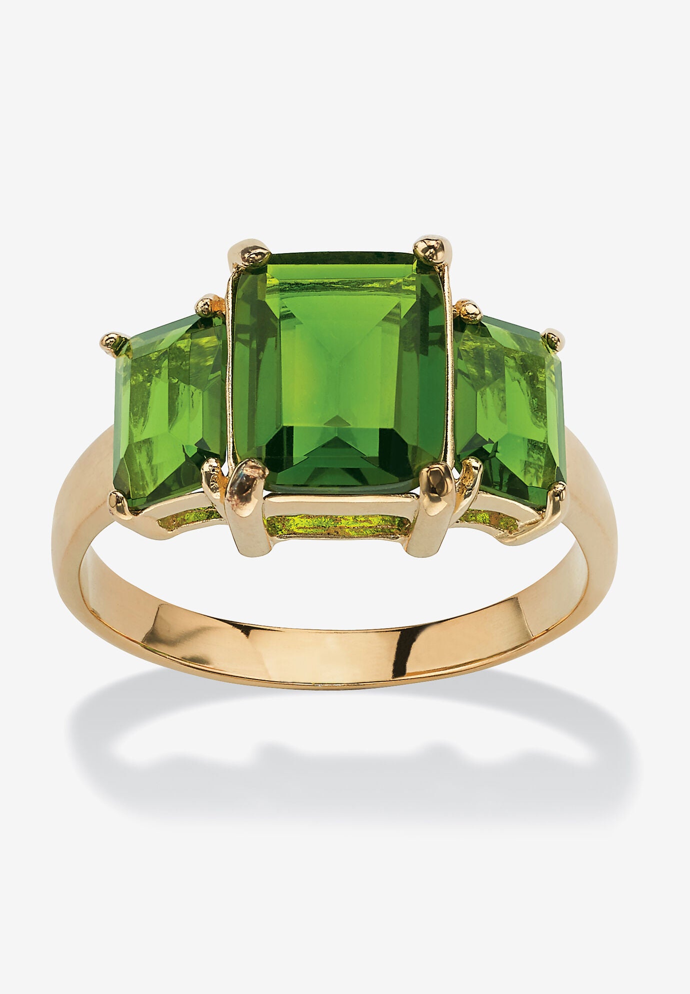 Yellow Gold-Plated Simulated Emerald Cut Birthstone Ring, AUGUST, hi-res image number 0
