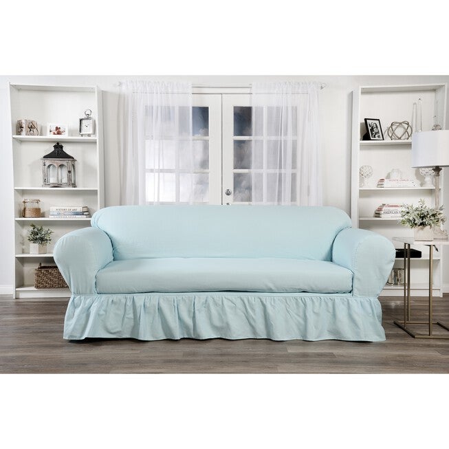 Ruffled 2-Pc. Slipcover, BLUE, hi-res image number 0