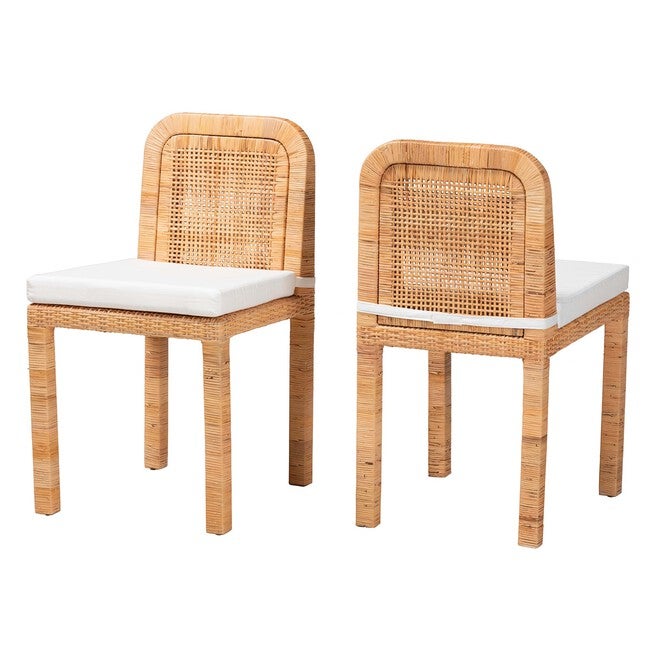 Zariah Modern Bohemian Natural Brown Rattan And Mahogany Wood 2-Piece Dining Chair Set, NATURAL BROWN MAHOGANY, hi-res image number 0