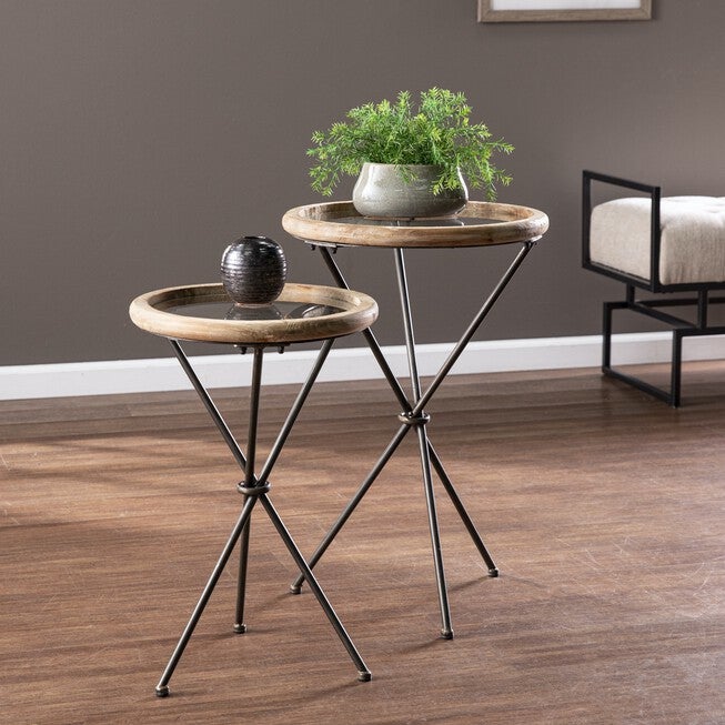 Crellon Glass-Top Accent Tables 2Pc Set, NATURAL, hi-res image number 0