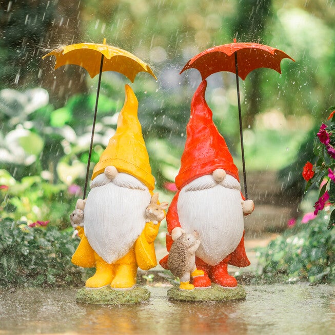 Garden Gnome With Umbrella And Woodland Animals (Set Of 2), , alternate image number null