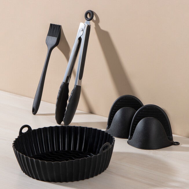Air Fryer Reusable Silicone Liner Air Fryer Accessories Kit, BLACK, hi-res image number 0
