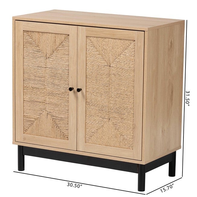 Cherelle Mid-Century Modern Light Brown And Black 2-Door Storage Cabinet, , alternate image number null