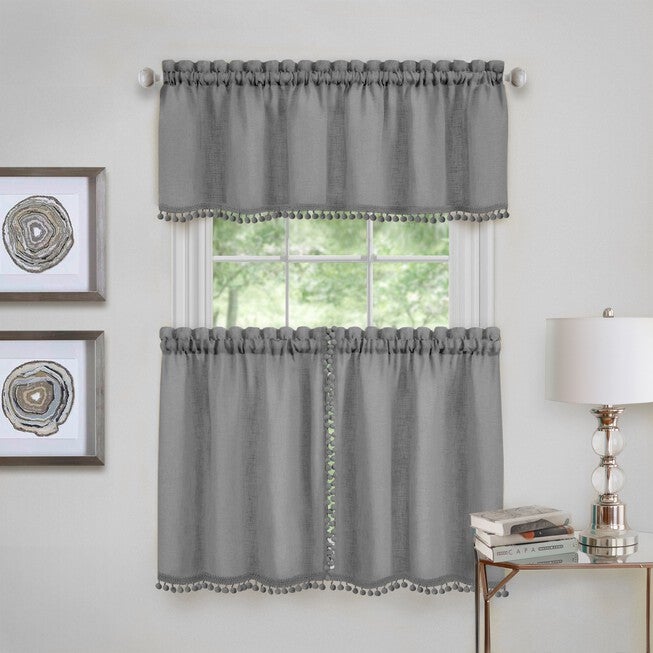 Wallace Window Kitchen Curtain Tier Pair and Valance Set, GREY, hi-res image number null