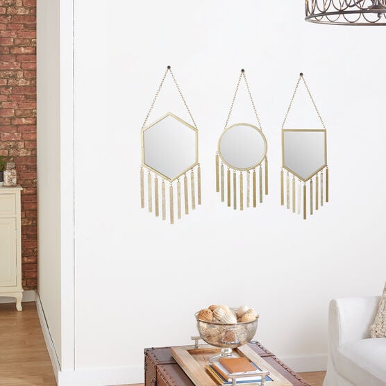 Set Of 3 Gold Metal Farmhouse Wall Mirror, , alternate image number null