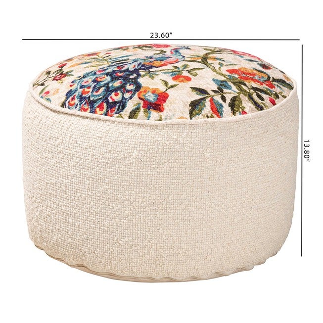 Murino Vintage Cream And Multicolor Fabric Ottoman Pouf, , alternate image number 4