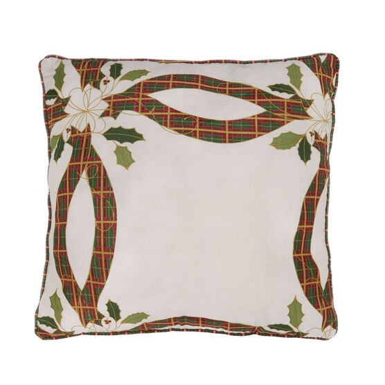 Holly Christmas 16'' Sq. Pillow, WHITE RED Holly Christmas 16'' Sq. Pillow, WHITE RED