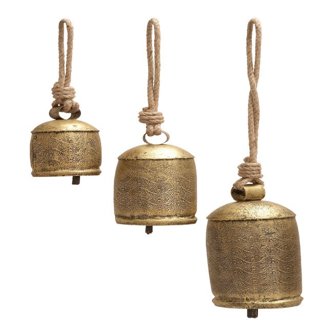 Set Of 3 Bronze Metal Rustic Windchime, BRONZE, hi-res image number null