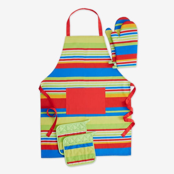 BH Exclusive 5-pc Santa Fe Apron, Oven Mitts, and Pot Holders Set, MULTI