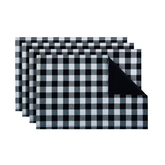Buffalo Check Reversible Placemat - Set of Four, BLACK WHITE, hi-res image number null