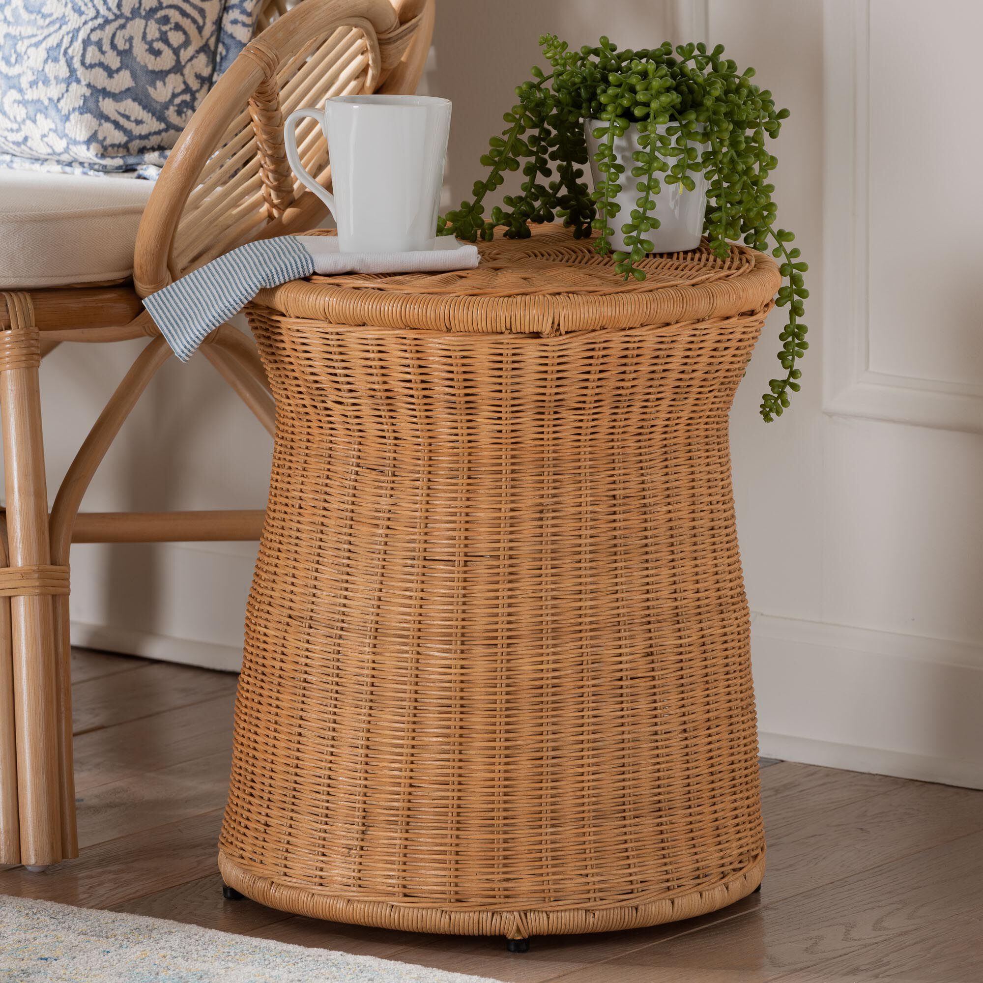 Caroline Round Natural Rattan End Table