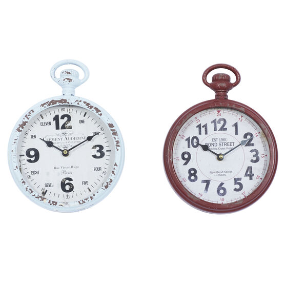 Set Of 2 Multi Colored Metal Vintage Wall Clock, MULTI, hi-res image number null