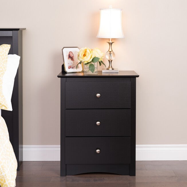 Sonoma 3-Drawer Tall Nightstand, Black, BLACK, hi-res image number null