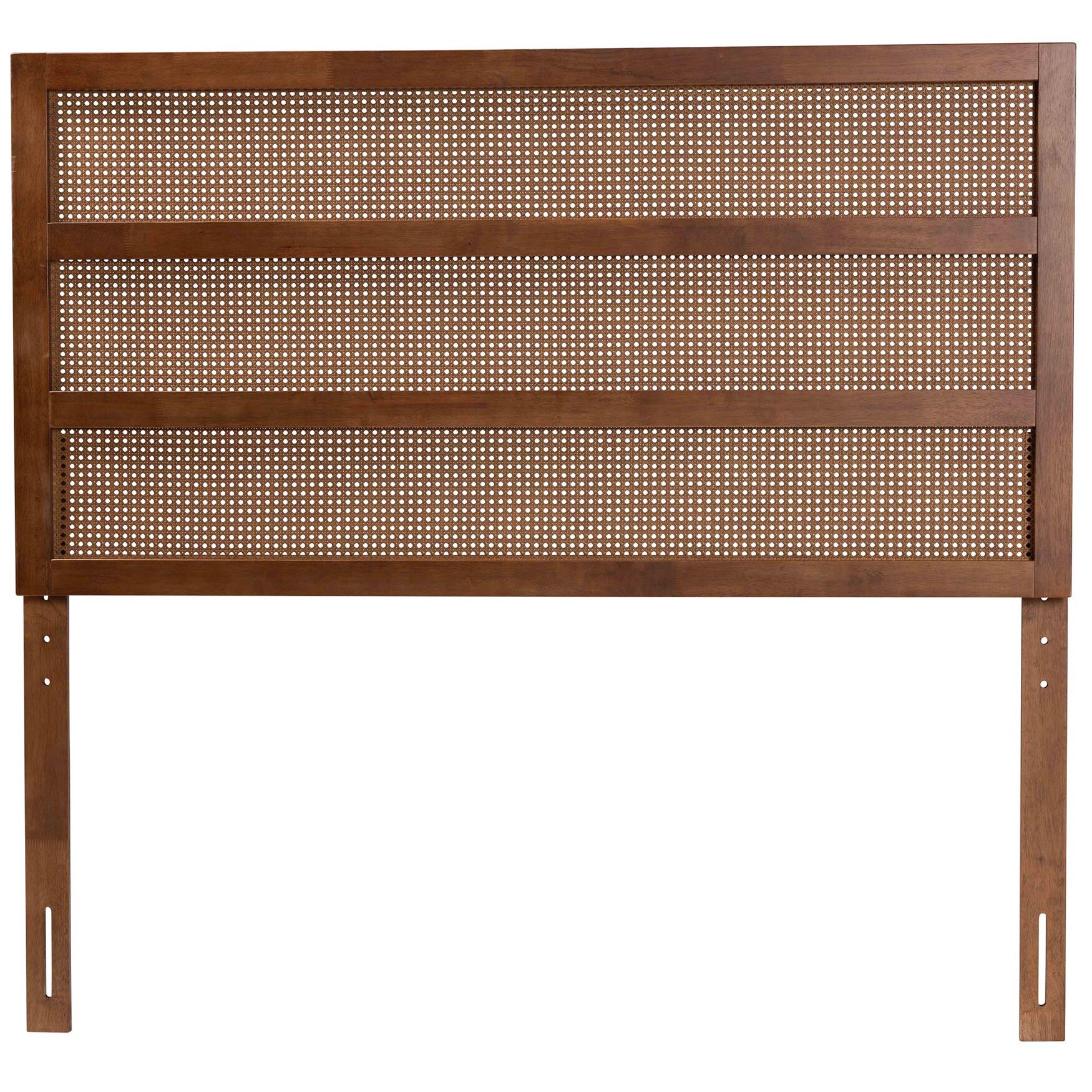 Berne Mid-Century Modern Ash Walnut Finished Wood Queen Size Headboard With Rattan, , on-hover image number 1