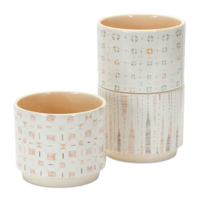 Pot (Set of 3) 5 inchesD x 4.25 inchesH Dolomite, WHITE/YELLOW, hi-res image number null