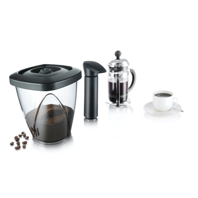 Vacuum Coffee Saver 44oz - Gift Box includes Vacuum Pump, BLACK, hi-res image number null
