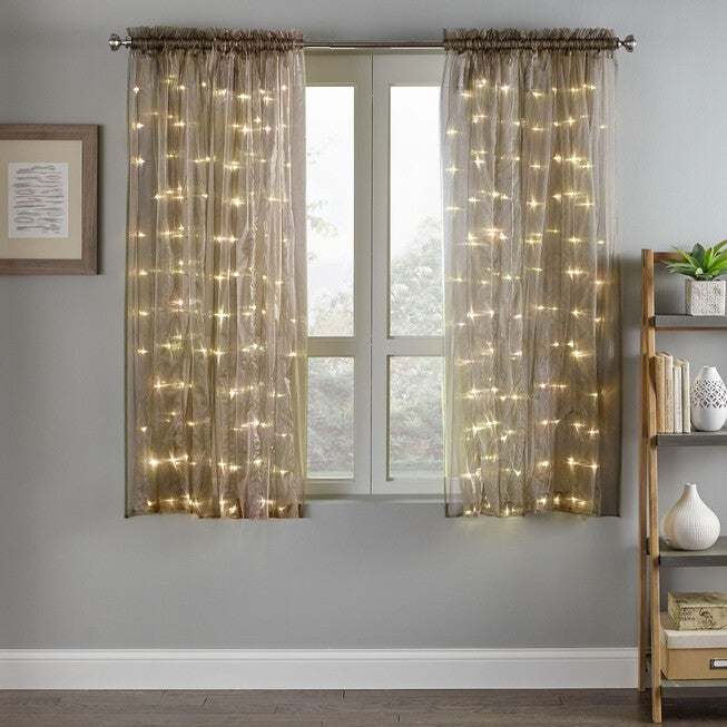 63 inches Pre-Lit Rod-Pocket Curtain Panel, BRONZE, hi-res image number 0
