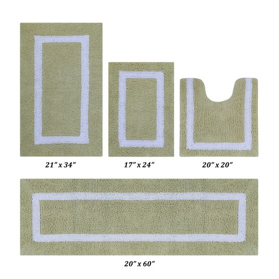 Hotel Collectionis Bath Mat Rug 4 Piece Set (17" x 24" | 20" x 20" | 21" x 34" | 20" x 60"), SAGE WHITE, hi-res image number null