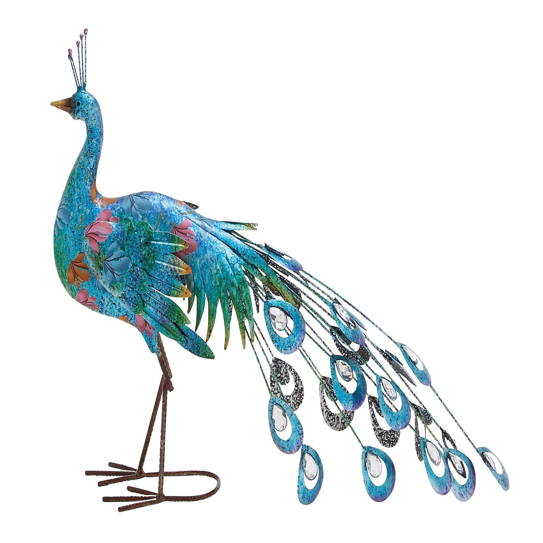 Turquoise Iron Eclectic Birds Garden Sculpture, TURQUOISE, hi-res image number 0
