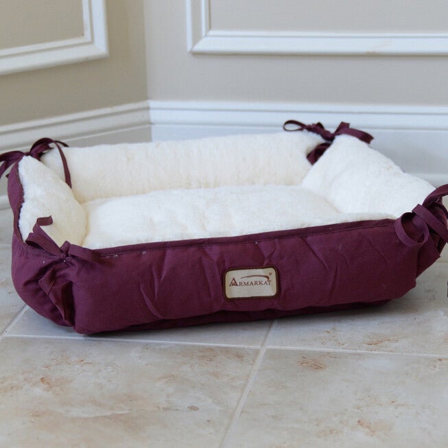 2-In-1 Cat Pet Bed & Fleece Mat, Burgundy/Ivory, , alternate image number 7