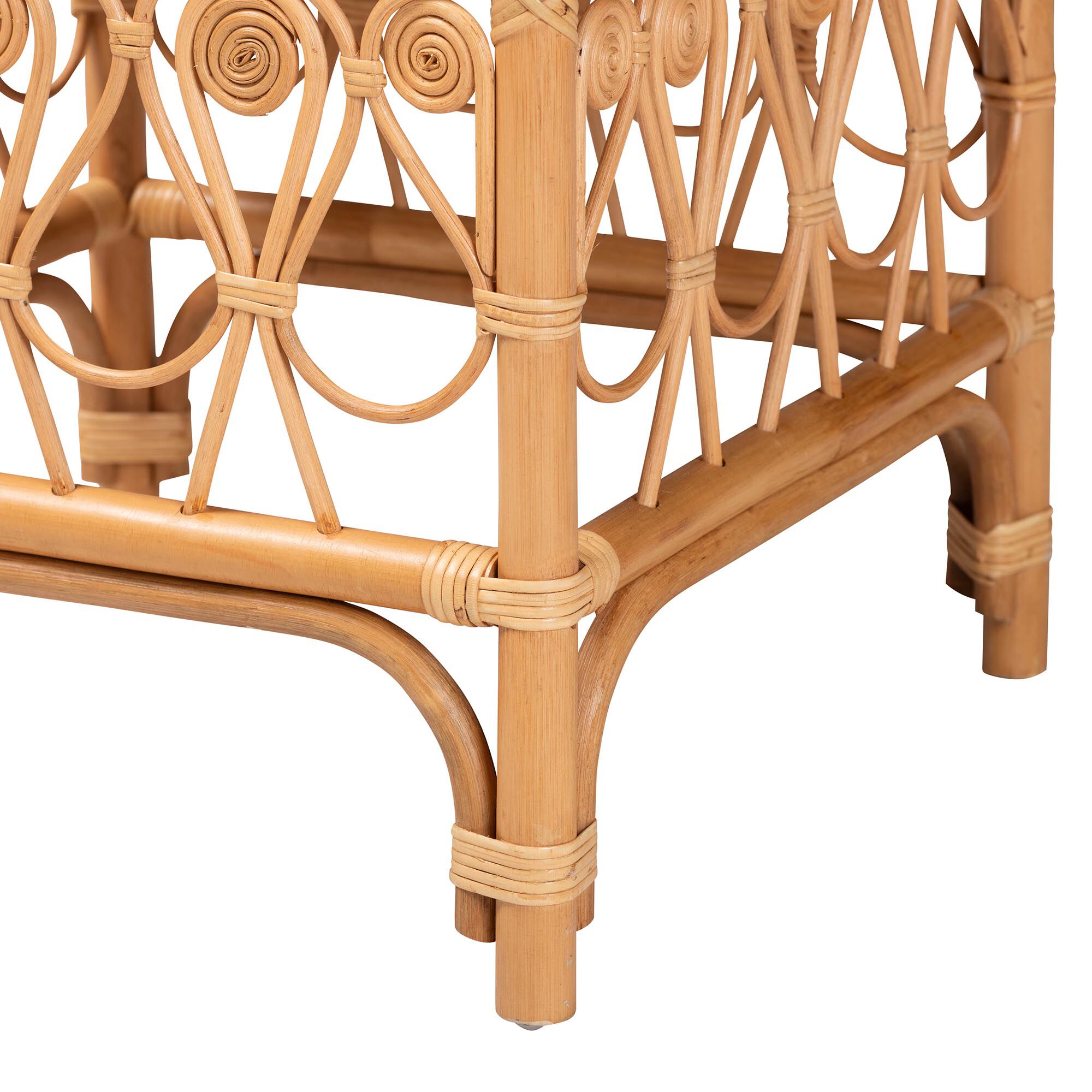 Ibiza Modern bohemian Natural Brown Rattan Footstool, WHITE, alternate image number 5