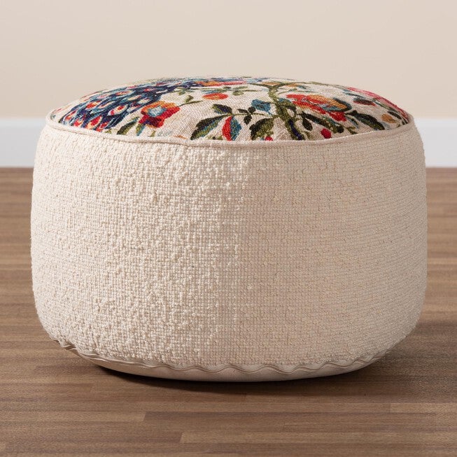 Murino Vintage Cream And Multicolor Fabric Ottoman Pouf, , alternate image number 3