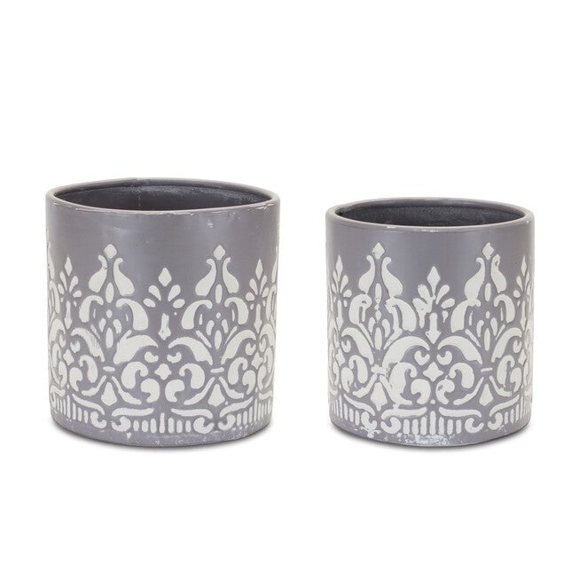 Ornate Metal Planter (Set of 2), GREY/WHITE, hi-res image number 0