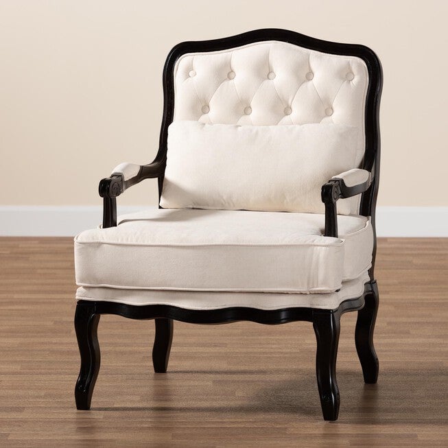 Dion Traditional French Cream Fabric And Wenge Brown Finished Wood Accent Chair, , alternate image number 8