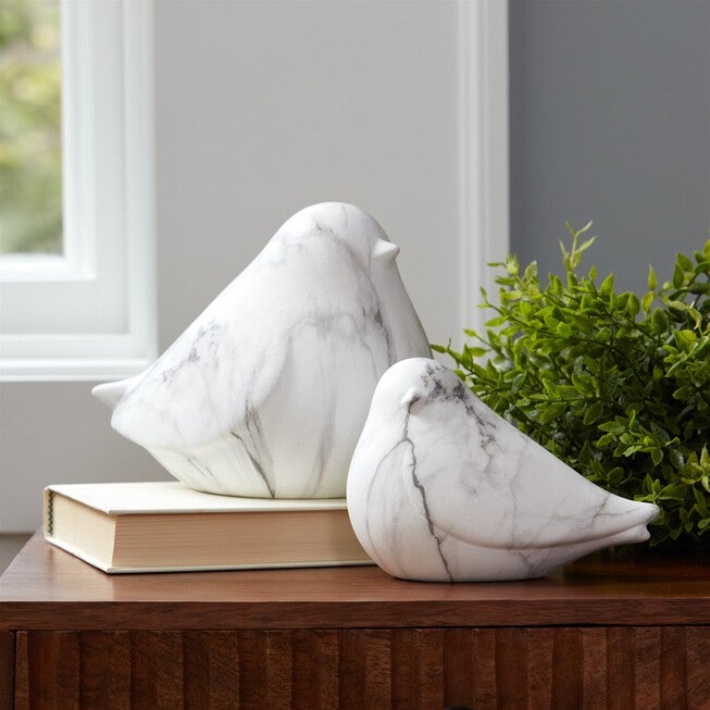 Marble Design Bird Shelf Sitter (Set of 2), WHITE/GREY, alternate image number null
