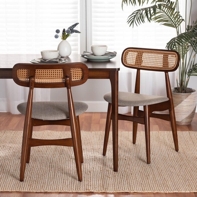 Tarana Mid-Century Modern Grey Fabric And Walnut Brown Finished Wood 2-Piece Dining Chair Set, , alternate image number 5