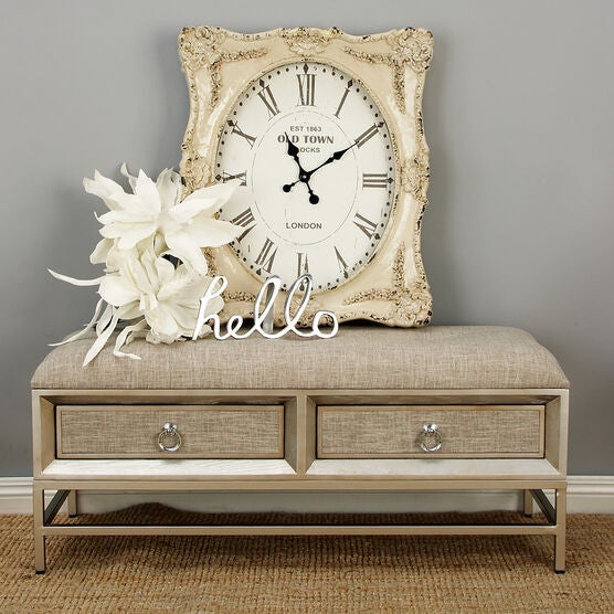 Beige Linen and Metal Contemporary Bench, 19x43x16, , alternate image number null