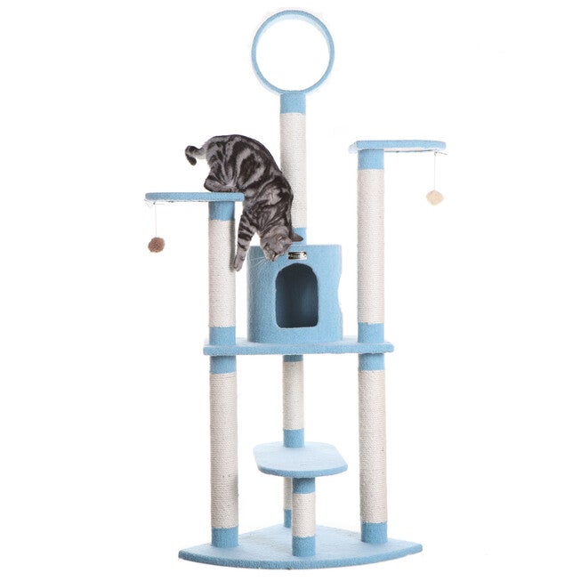 Classic 65 inches Real Wood Five Levels Cat Tree With Perch, Condo, Hanging Tunnel, , alternate image number null