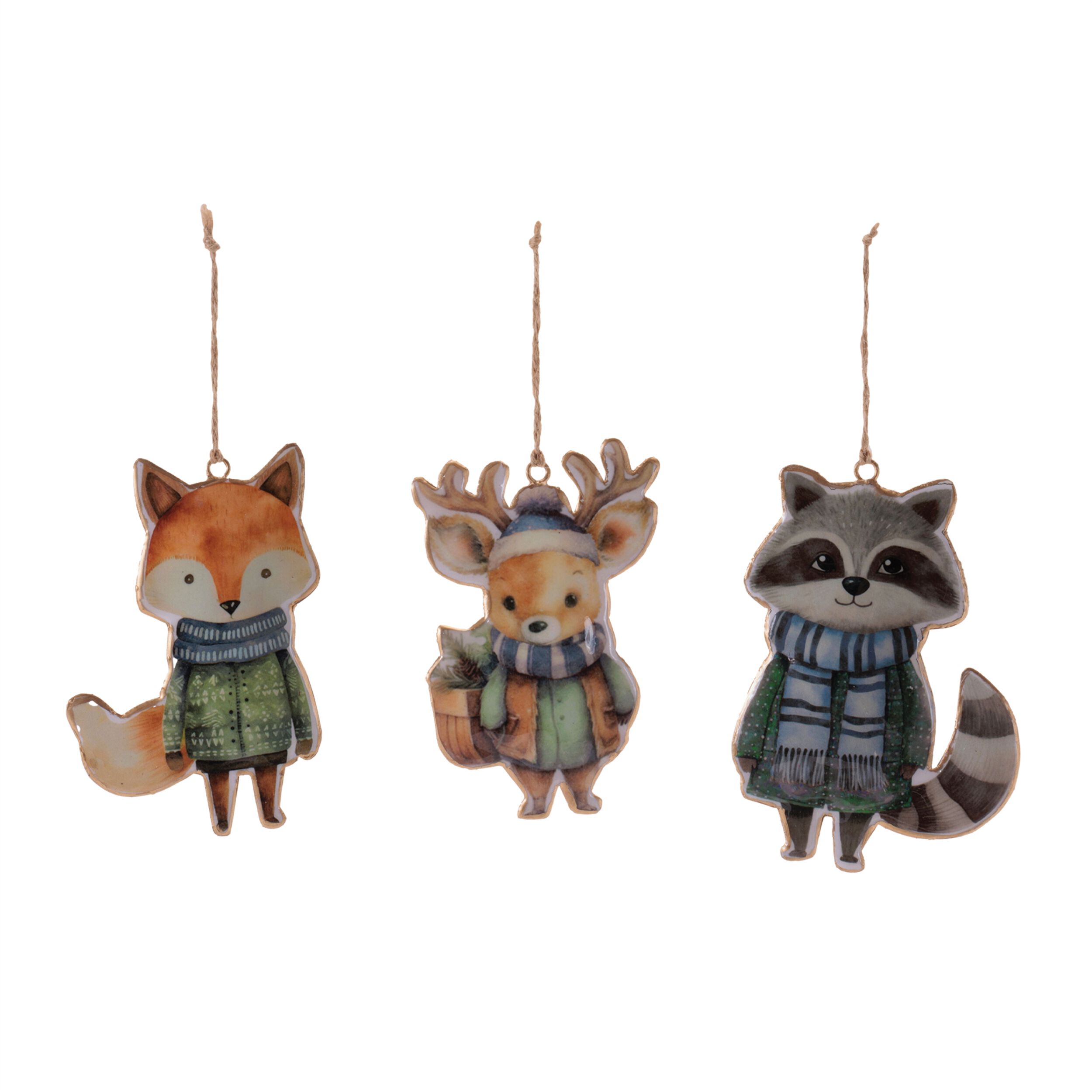 Iron Winter Animal Ornament  (Set of 6), ORANGE GREEN BLUE, alternate image number 3