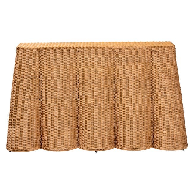 Palm Bohemian Honey Scallop Rattan Console Table, , on-hover image number null